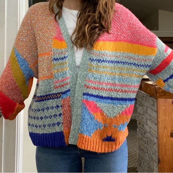 Sincerely Jules Women’s Knit Sweater Cropped Bright Multicolored - Picture 4 of 4